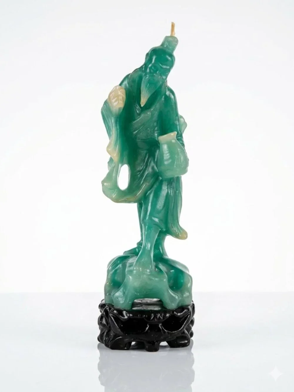 Vintage Mid Century Faux Jade Green Wax Chinese Immortal Figural Candle
